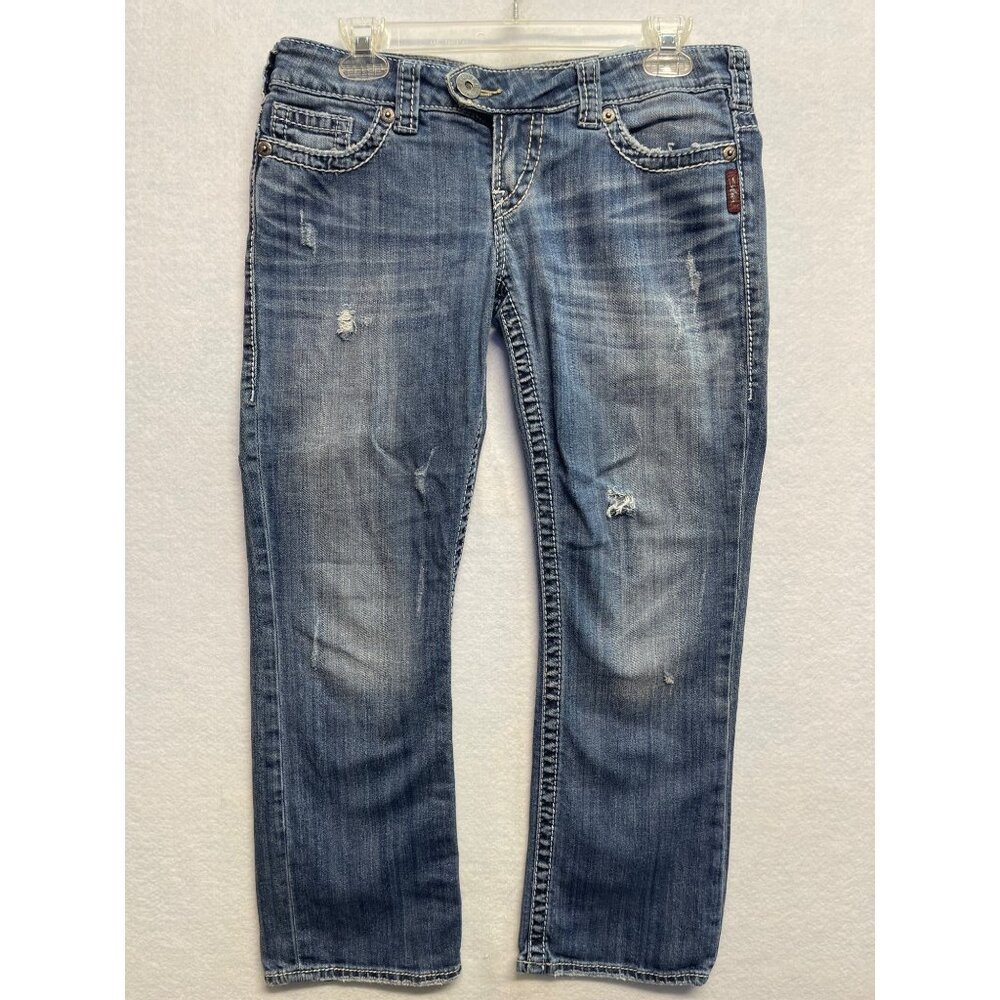 Silver Jeans Tuesday Capris Women's Size 28 Blue Denim Capri Jeans Thick Stitch